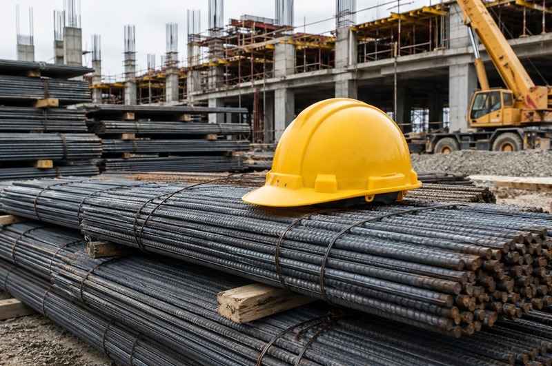Construction materials and formwork panels on site