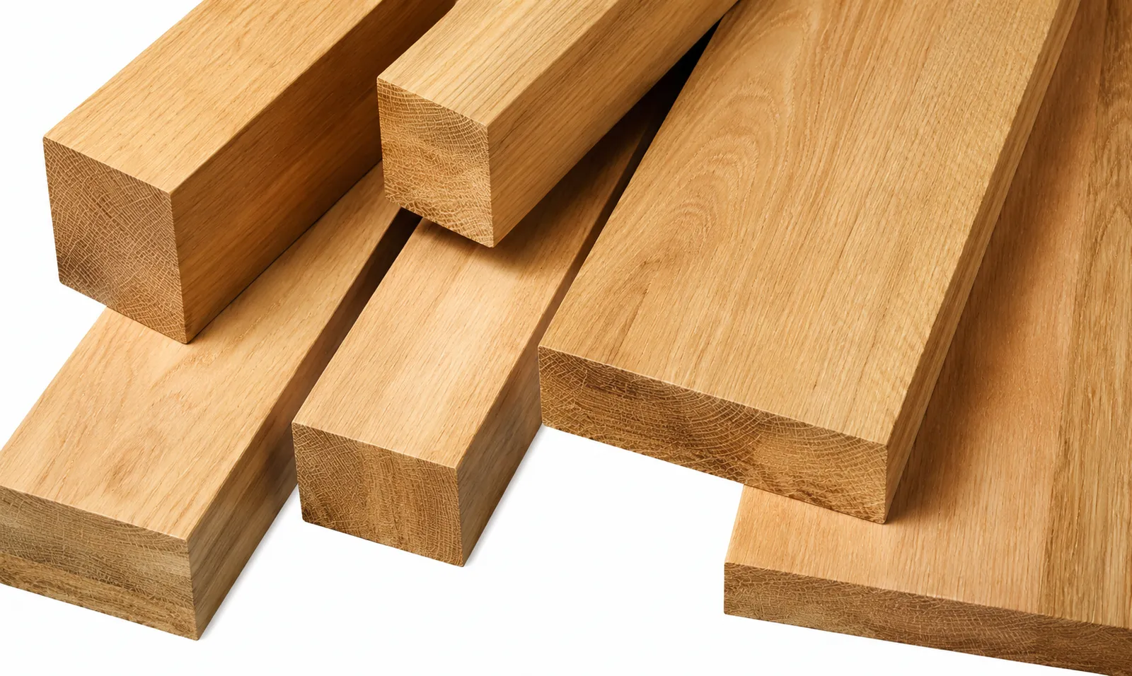 Stacked timber beams and wooden boards